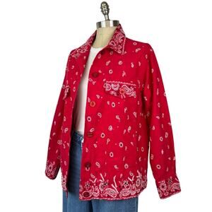 The Quacker Factory Paisley Western Jacket Red Beaded Bedazzled Bandana (Sz S)
